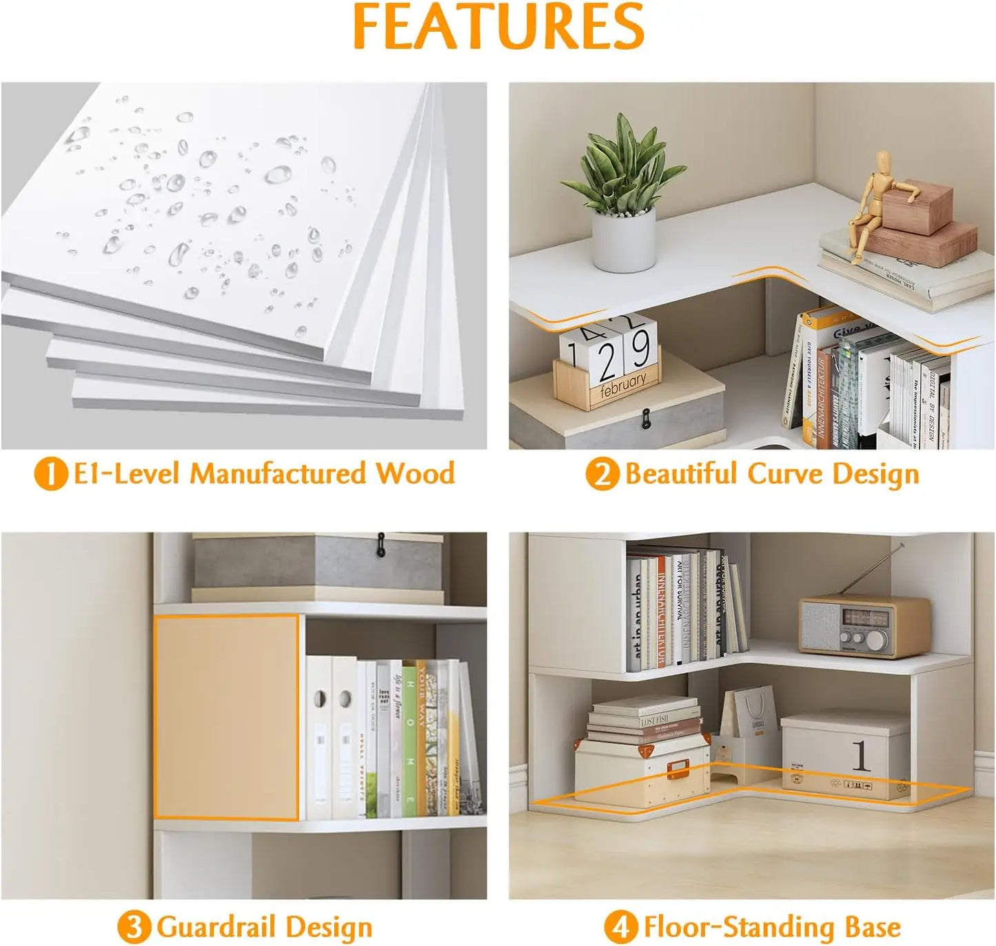 L Shaped Corner Bookshelf 6 Tier Wooden Freestanding Bookcase