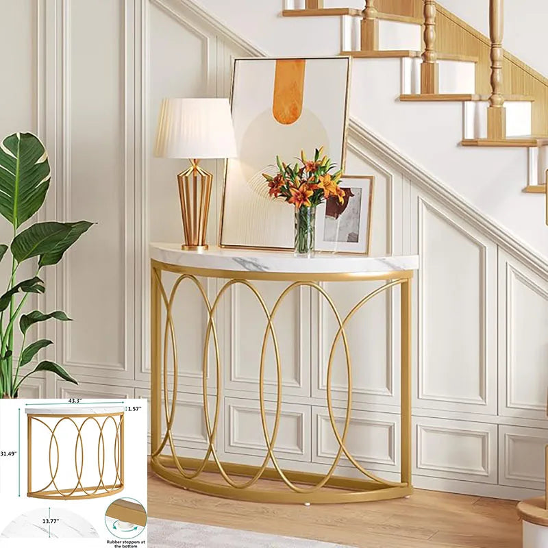 Little Tree Console Table With Grid Metal Base For Entryway