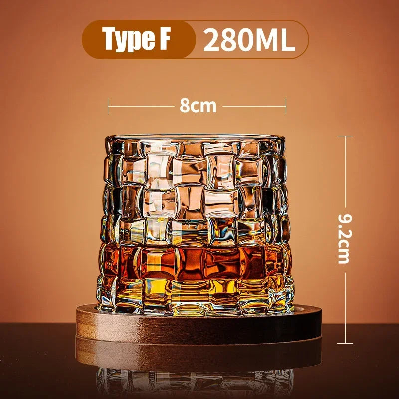 Crystal Tumbler Whiskey Glass With Base Rotating Spinning