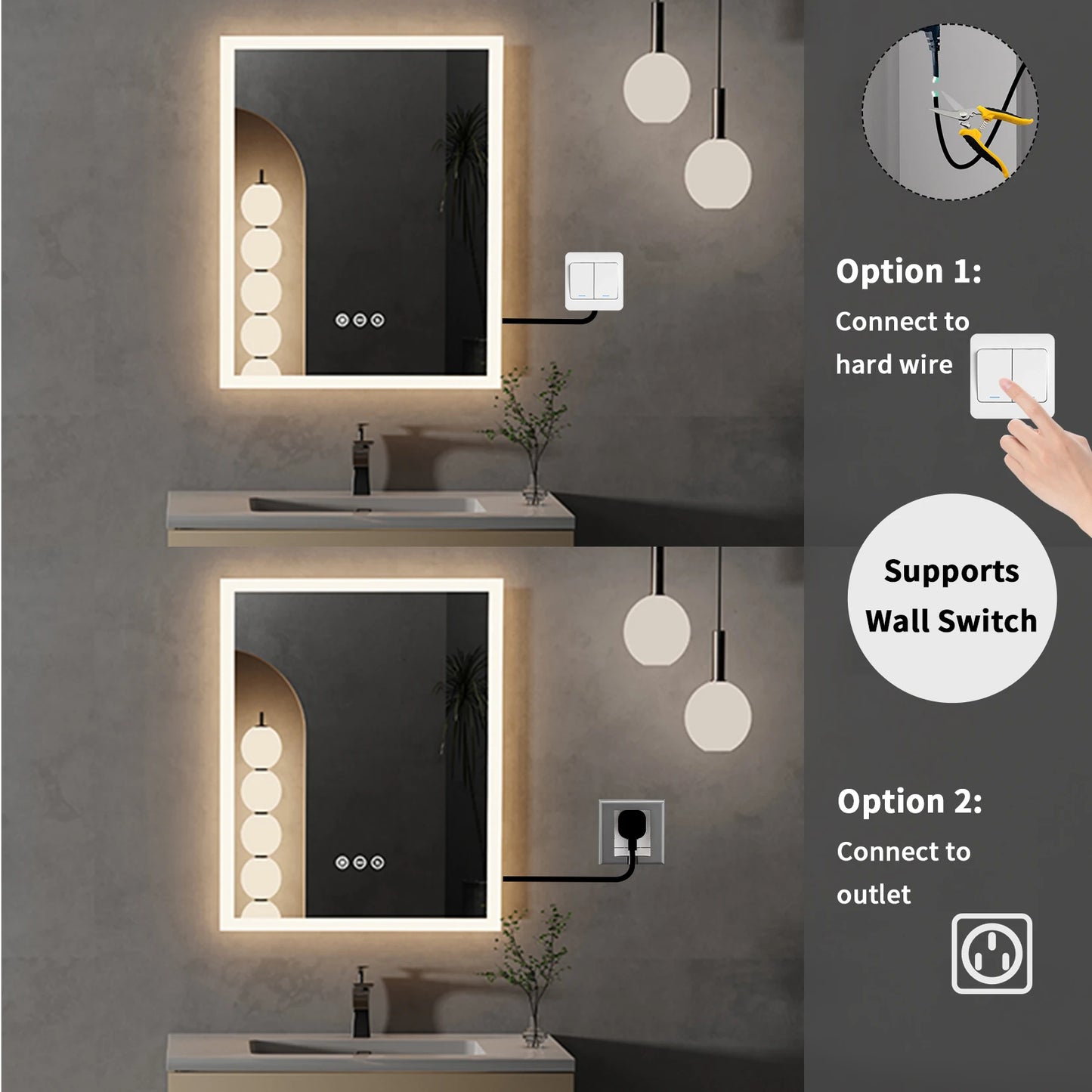 Led Lighted Bathroom Mirror With Anti Fog Memory Function