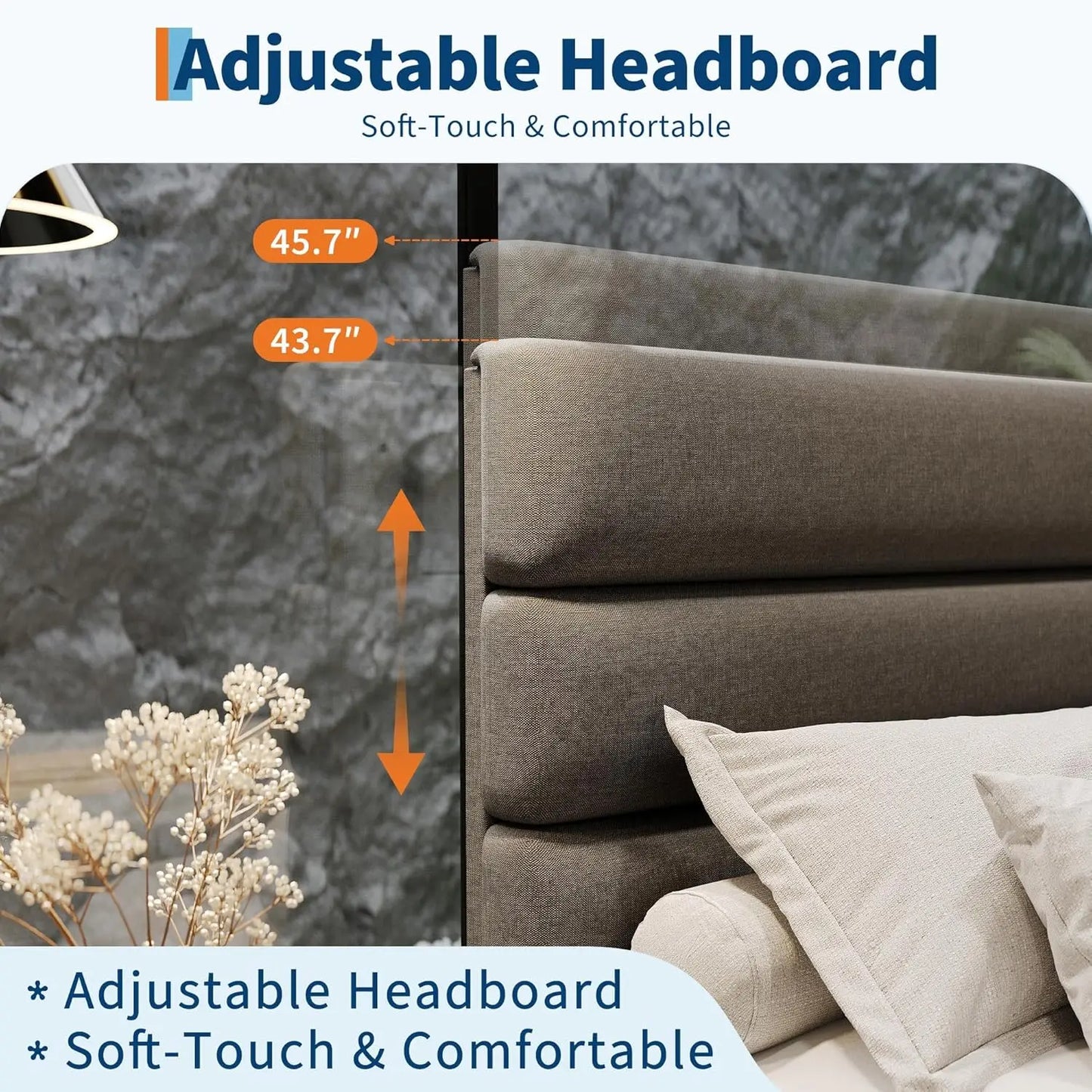 Fabric Upholstered Platform Bed Frame With Adjustable Headboard