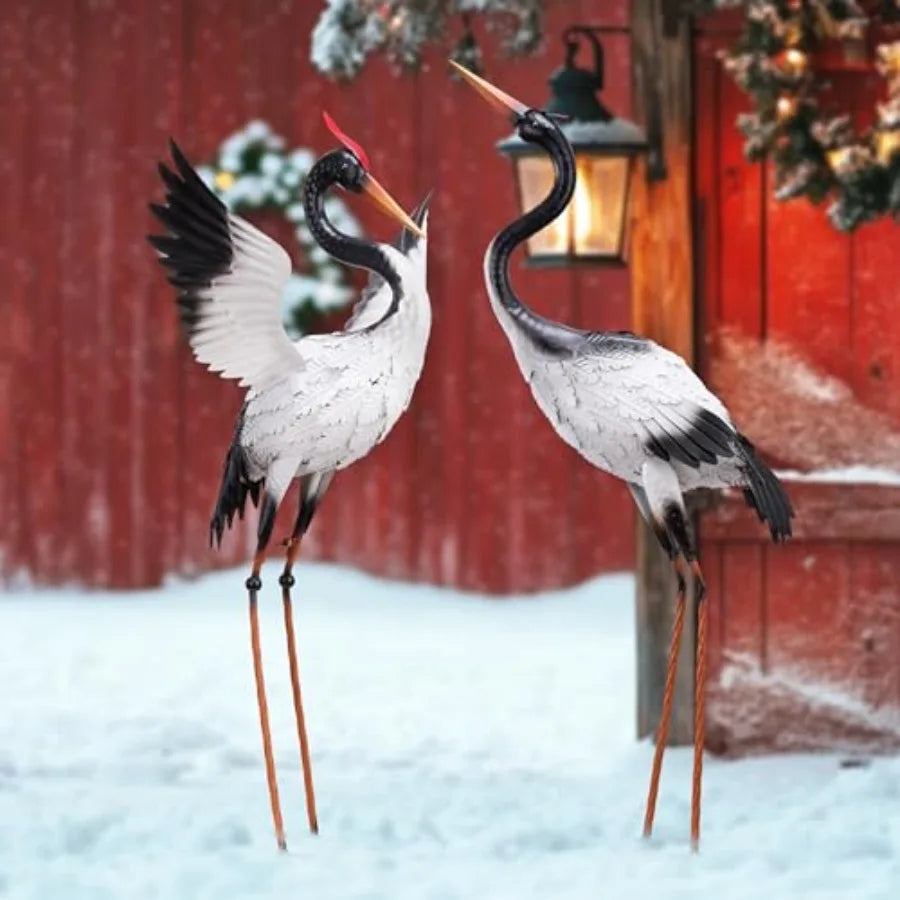 SHXI Outdoor Metal Crane Garden Statue Yard Art Heron Decor