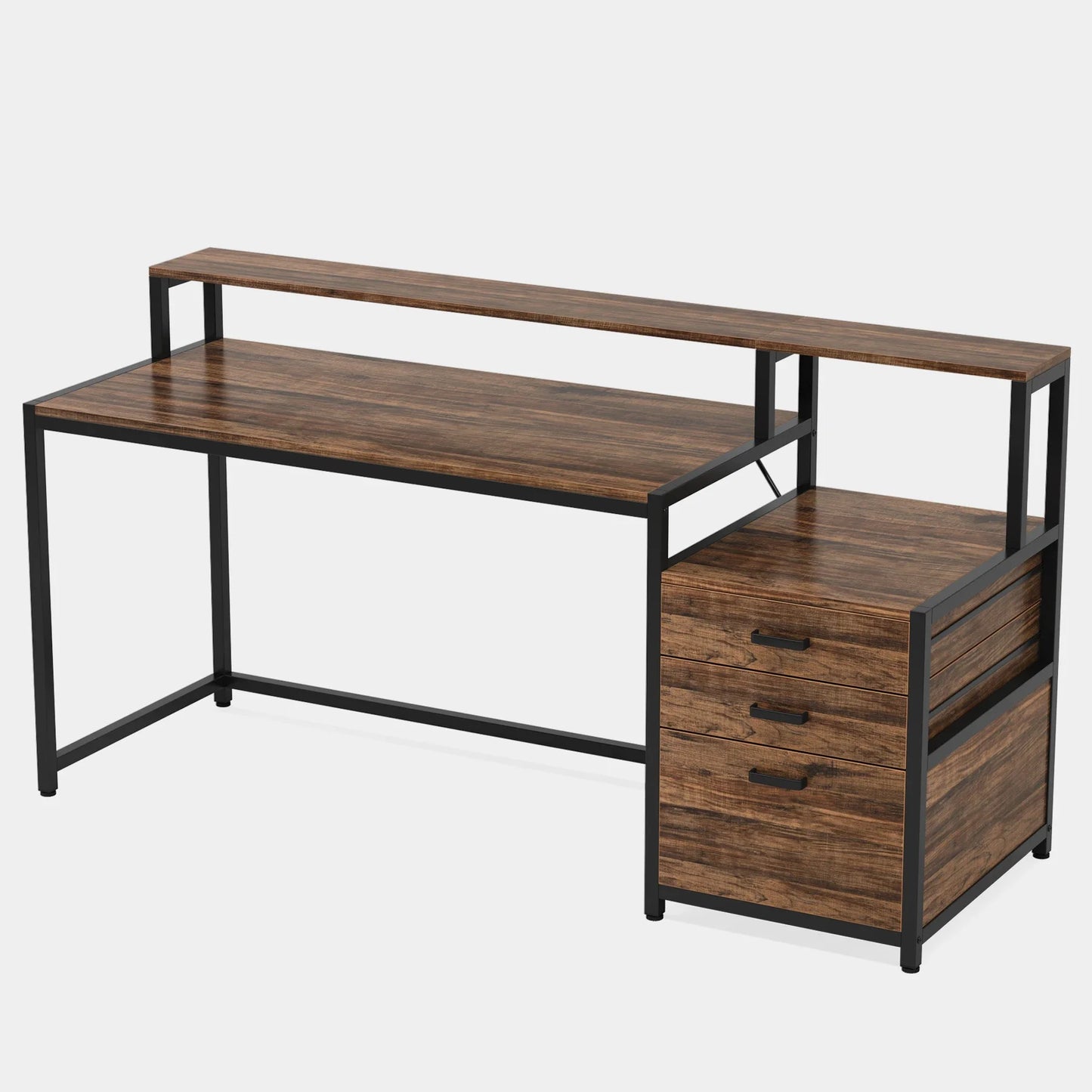 Tribesigns Ergonomic IndustrialGrade Computer Desk With File Drawer Monitor Stand