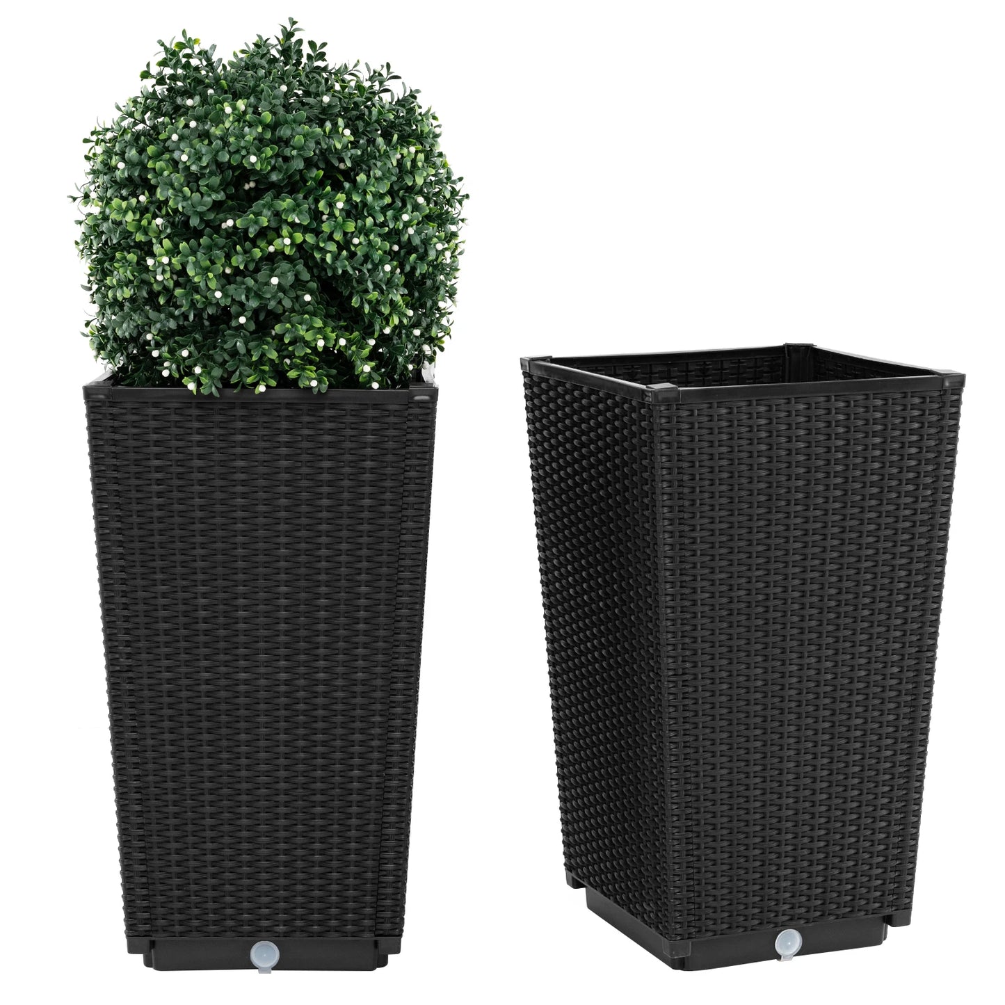 23 Inch Tall Self Watering Planters Set Of 2 Rattan Wicker