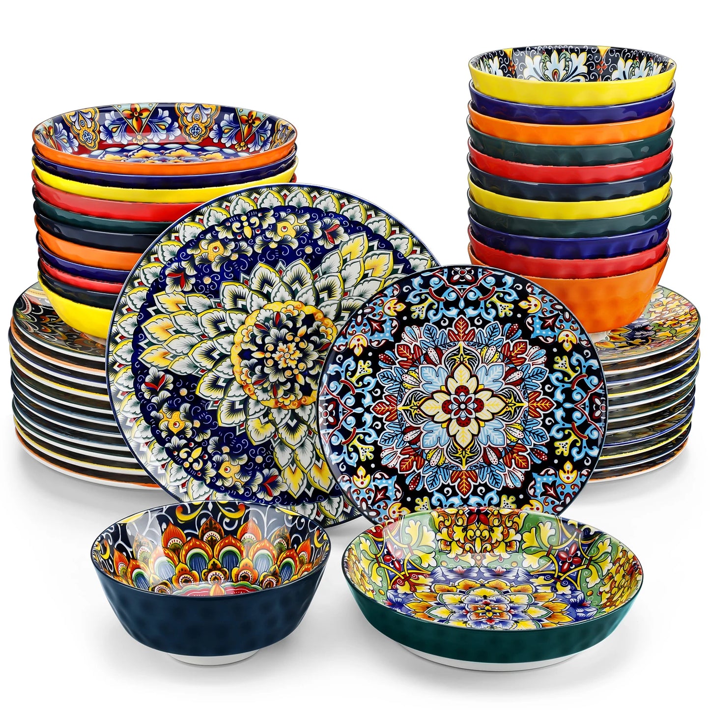 MALACASA Stoneware Ceramic Dinnerware Set Bohemian Style Includes Plates BowlsSet