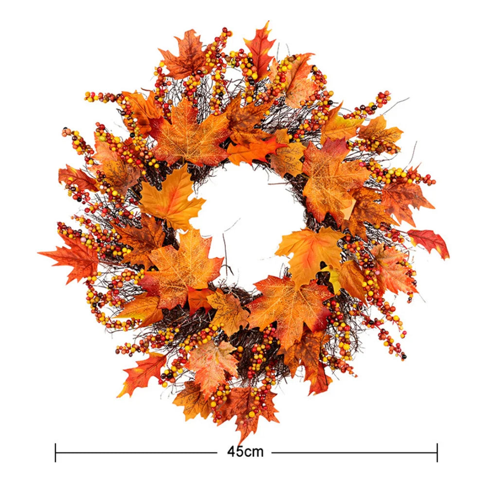 Guangdong Xmas Artificial Berries Maple Leaf Garland Wreath