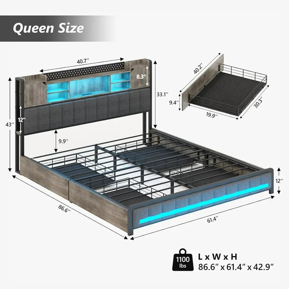 Your Charmed Home Store Bed Frame With Storage USB LED