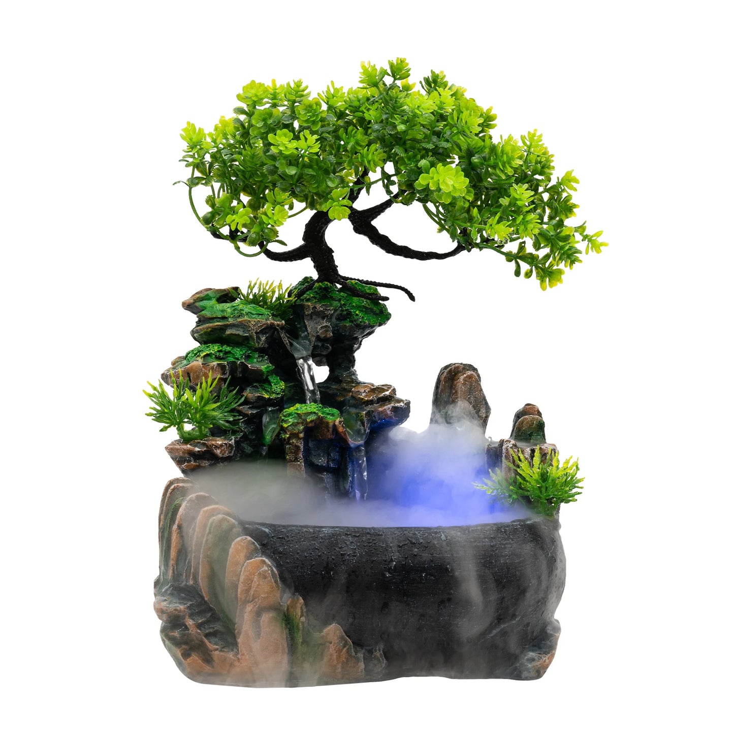 Indoor Tabletop Fountain Rockery Waterfall With Plants Decor