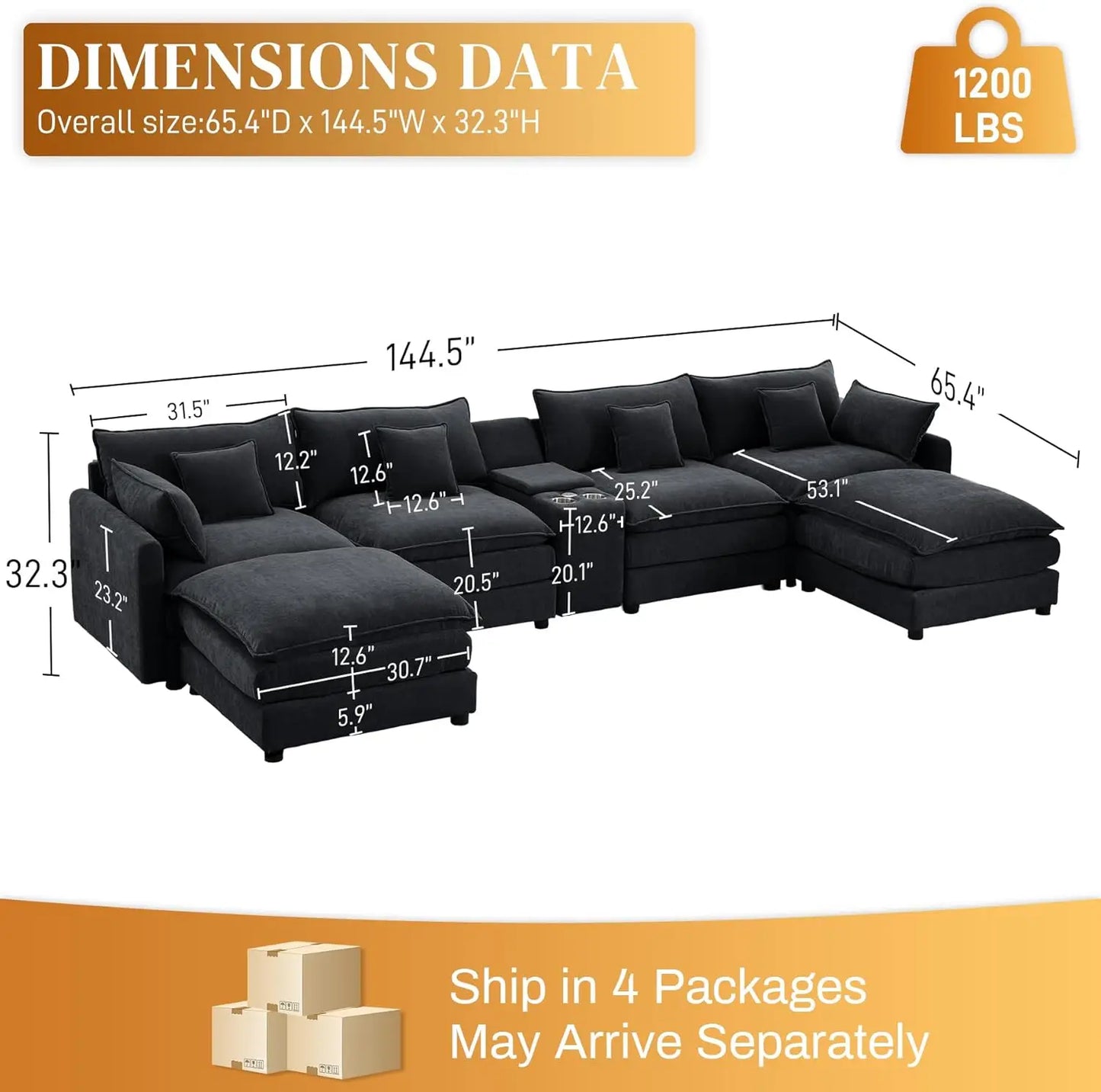Combination U Shaped Sectional Sofa For Living Room