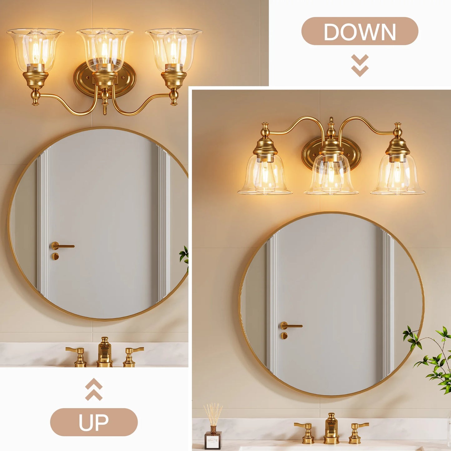 Tribesigns 3 Light Vanity Bathroom Wall Sconce Clear Glass Shades