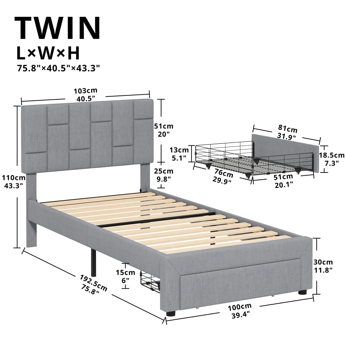LIKIMIO Upholstered Bed Frame With Underbed Drawers