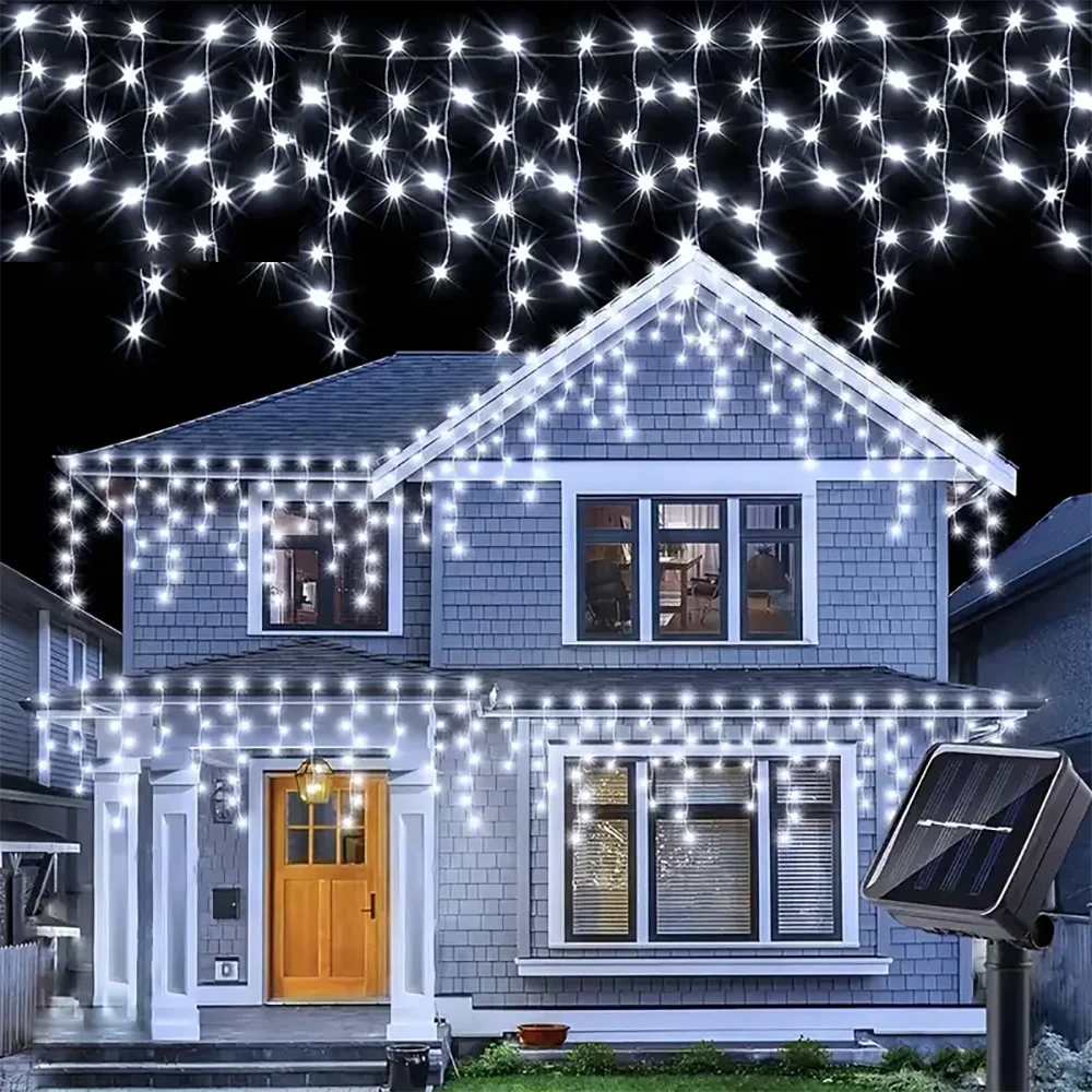 WELPUR Solar Icicle Christmas Light String Outdoor