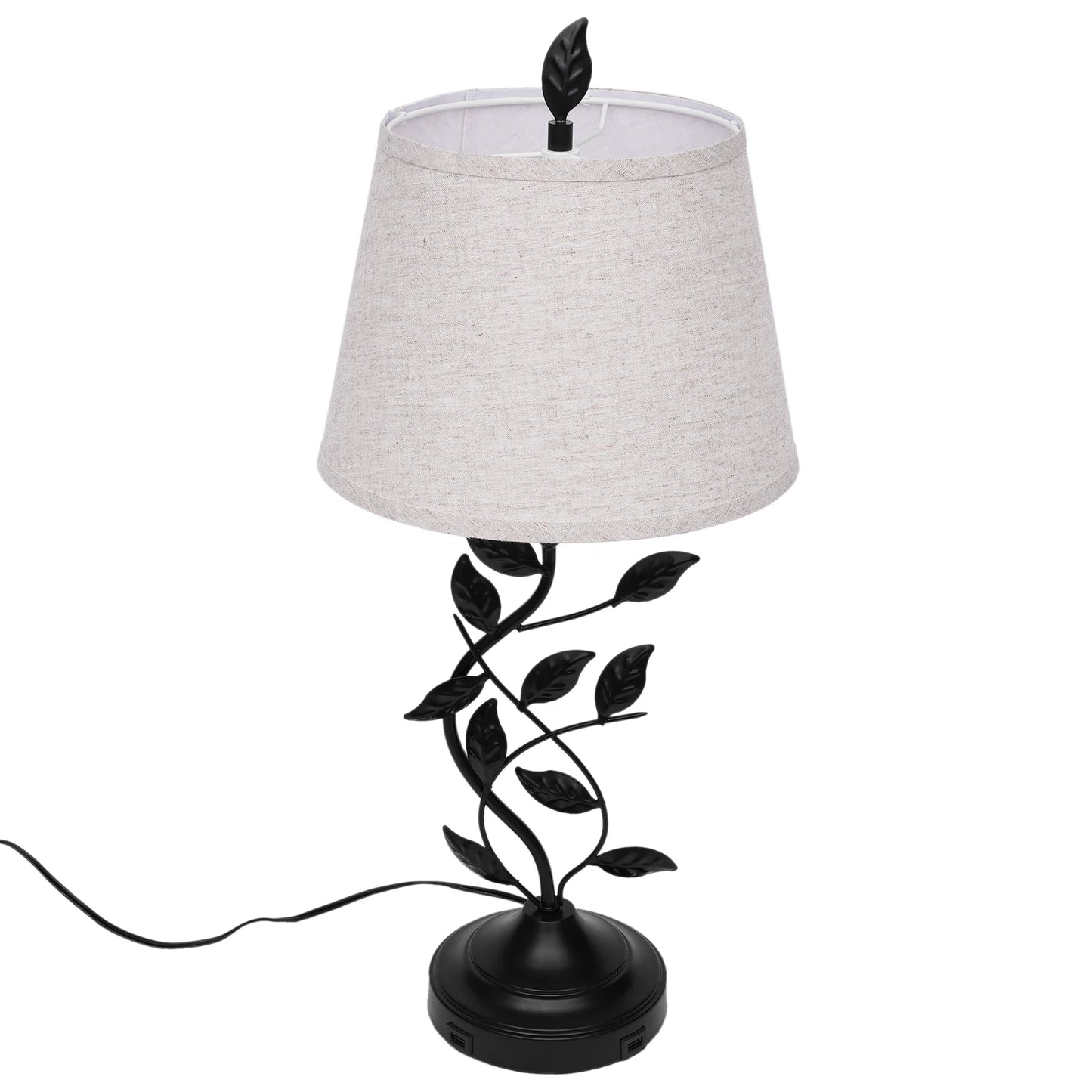 Table Lamp Iron And Linen With Dual USB Ports Soft Light For Nursery