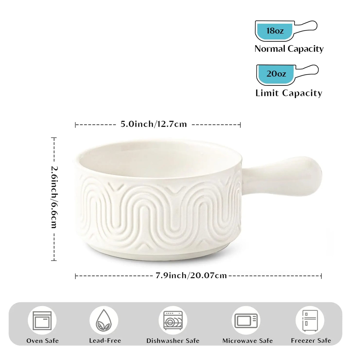 18oz French Onion Soup Bowls with Handles Set of 4 Ceramic Soup Crocks Ceramic Soup Bowl for Beef Stew Cereal Pot Pies Microwave