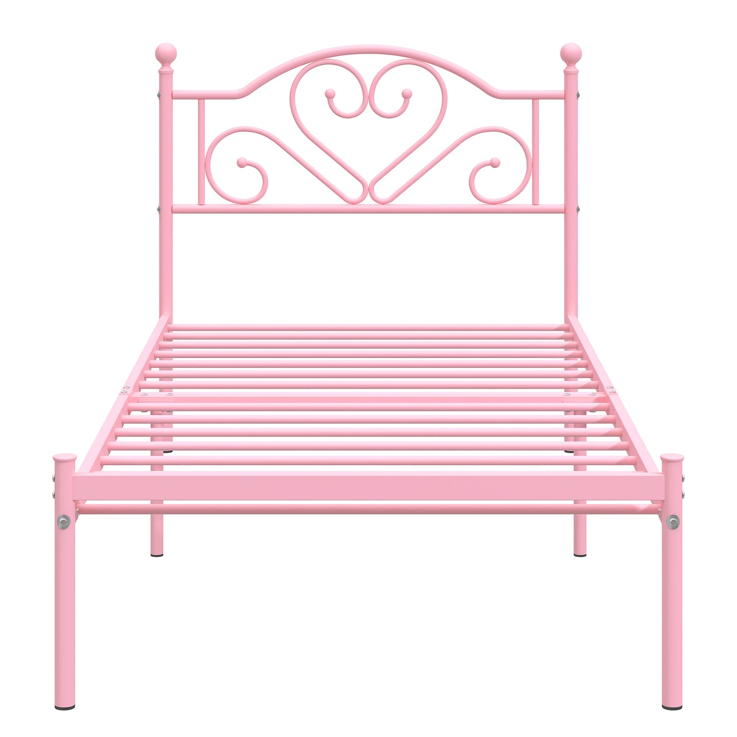 MERRONIX Twin Bed Frame With Heart Headboard Sturdy Metal