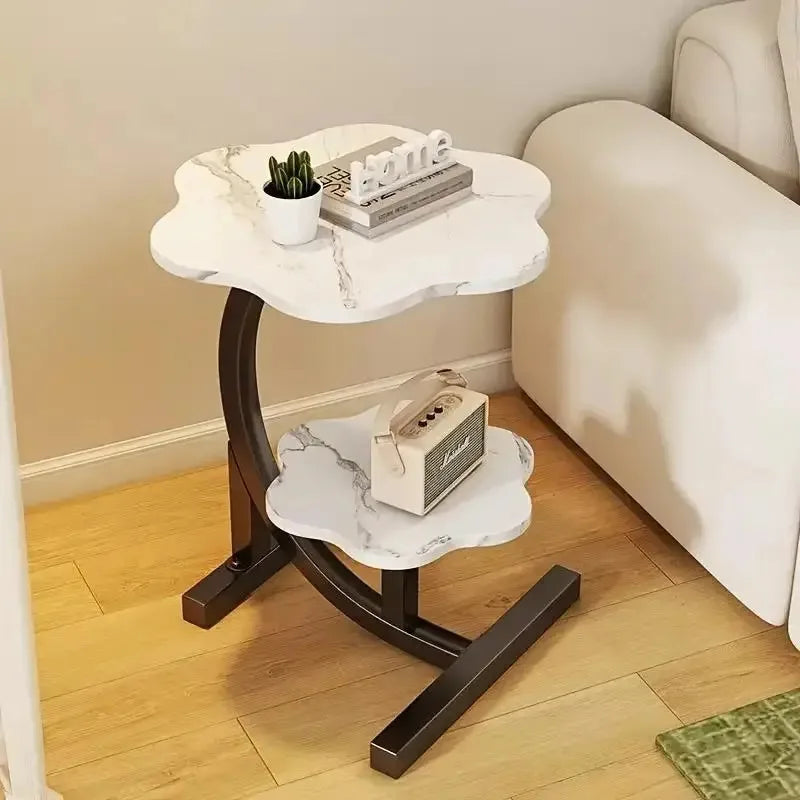 Elegant Flower Shape Two Layer Marble Table for Sofa
