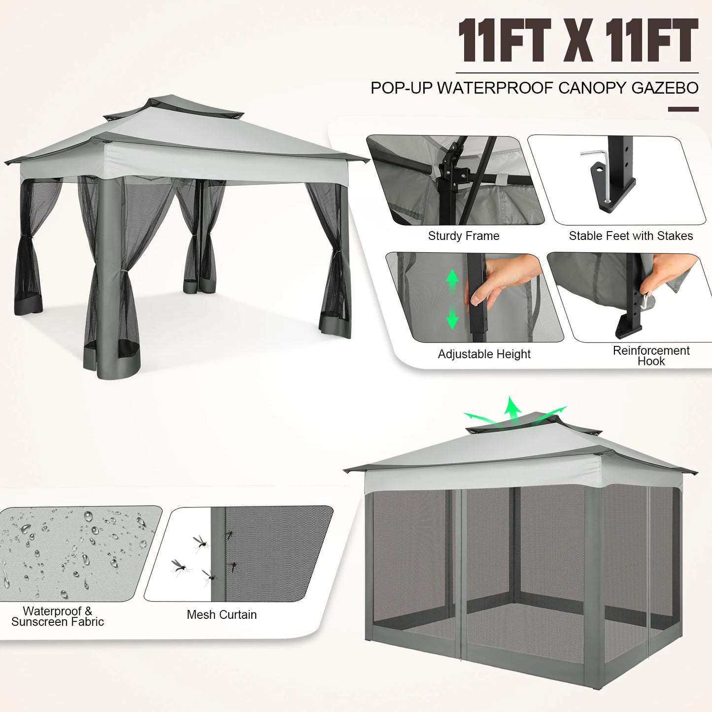 Tooluck Pop Up Gazebo With Mosquito Netting