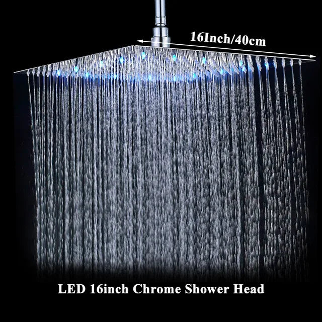 Wanmivezlo LED Rainfall Shower Head Square Brass Fixture