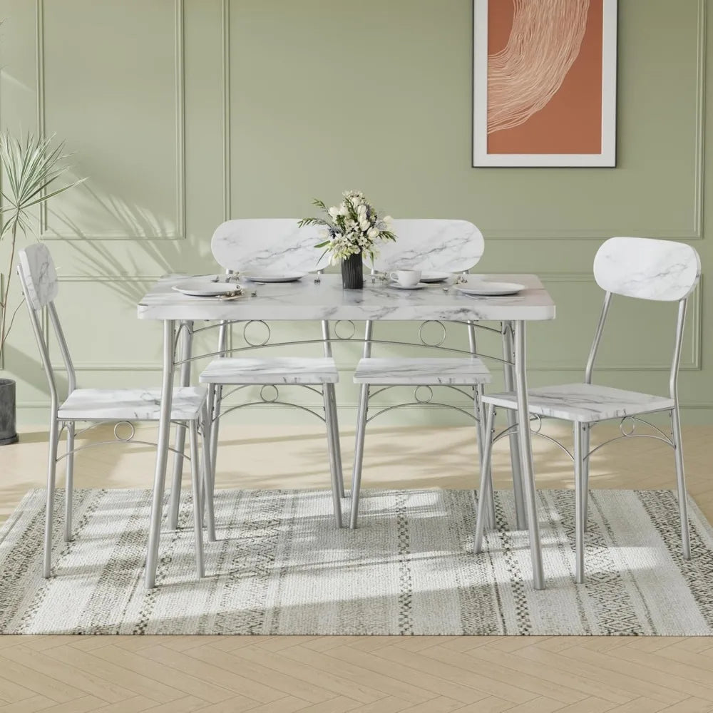 Dining Table Set MDF Tabletop With Metal Frame And Chairs