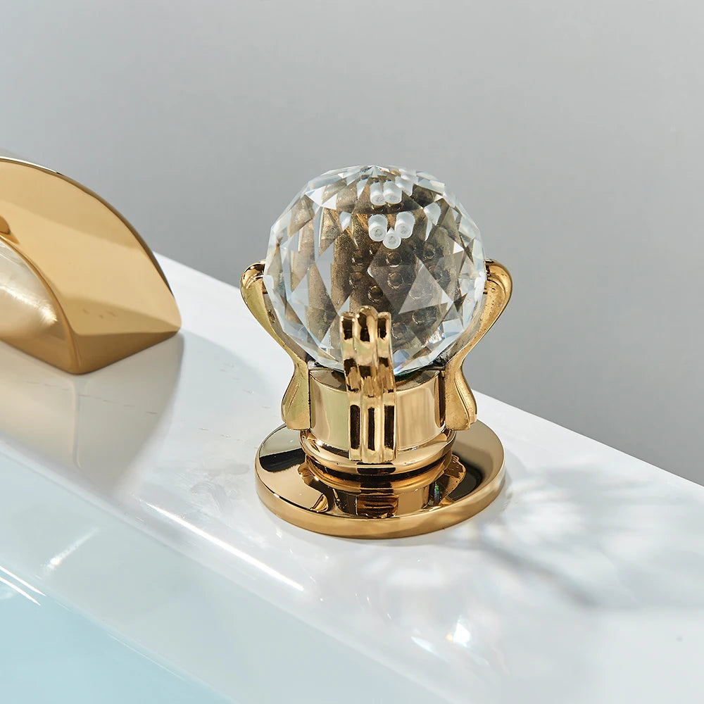Quyanre LED Widespread Bathroom Faucet Waterfall Two Crystal Knobs