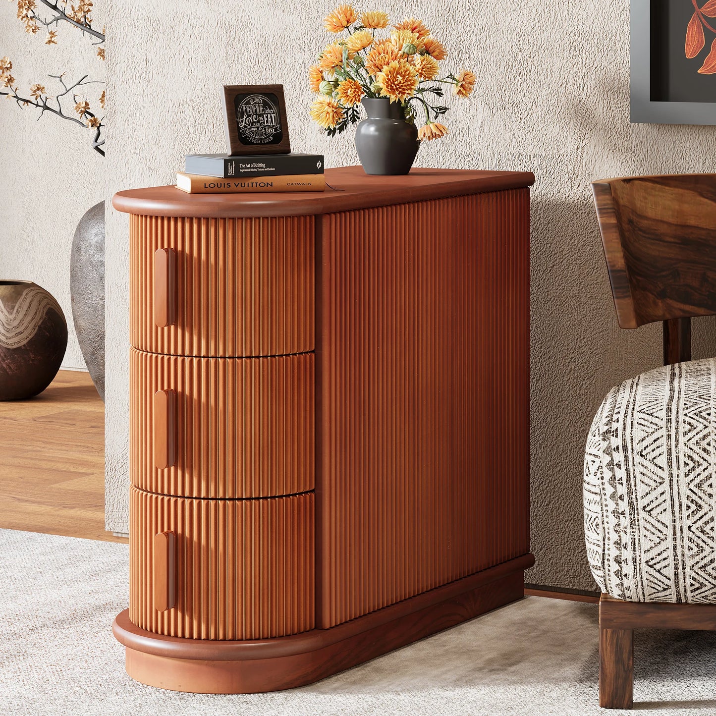 Tribesigns Solid Wood End Table With 3 Drawer Storage