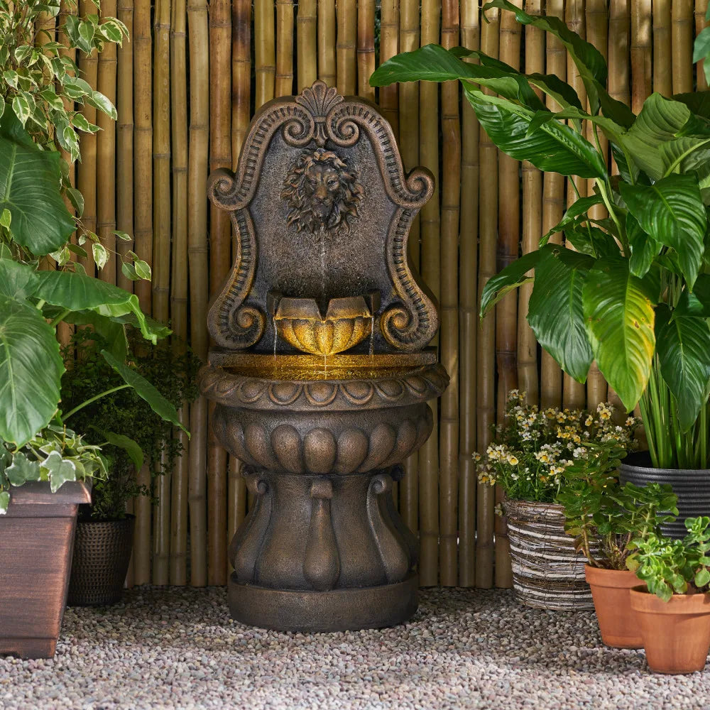 Olivia Lion Head Garden Outdoor Floor Fountain With Light