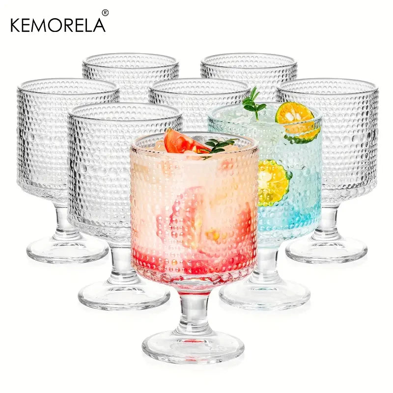 Kemorela Drinkware Vintage Hobnail Goblet Glass Set 8 Pcs