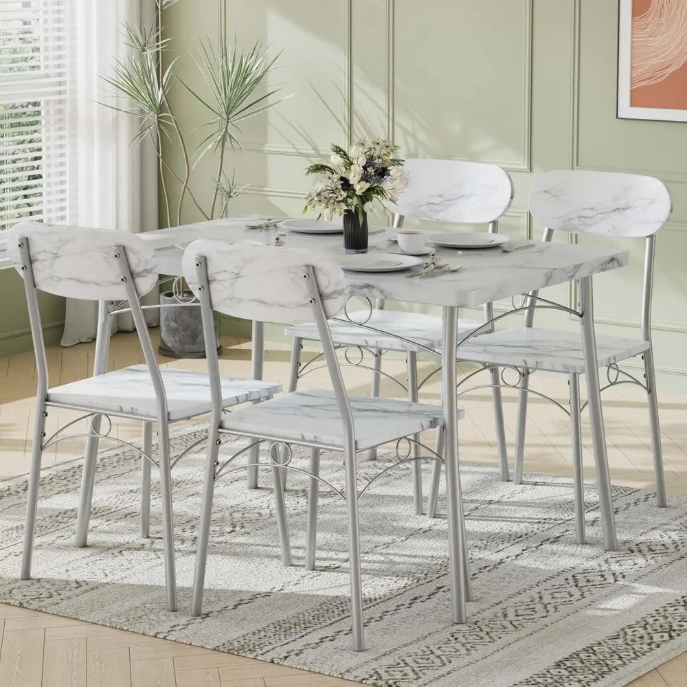 Dining Table Set MDF Tabletop With Metal Frame And Chairs