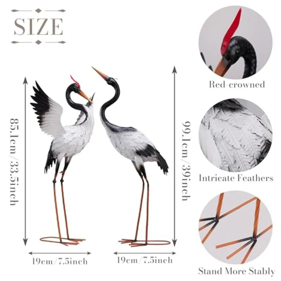 SHXI Outdoor Metal Crane Garden Statue Yard Art Heron Decor