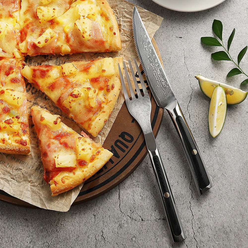 Sunnecko SeventyThreeLayer VG10 Damascus Steel Forks And SteakKnives Set PremiumProfessionalGrade