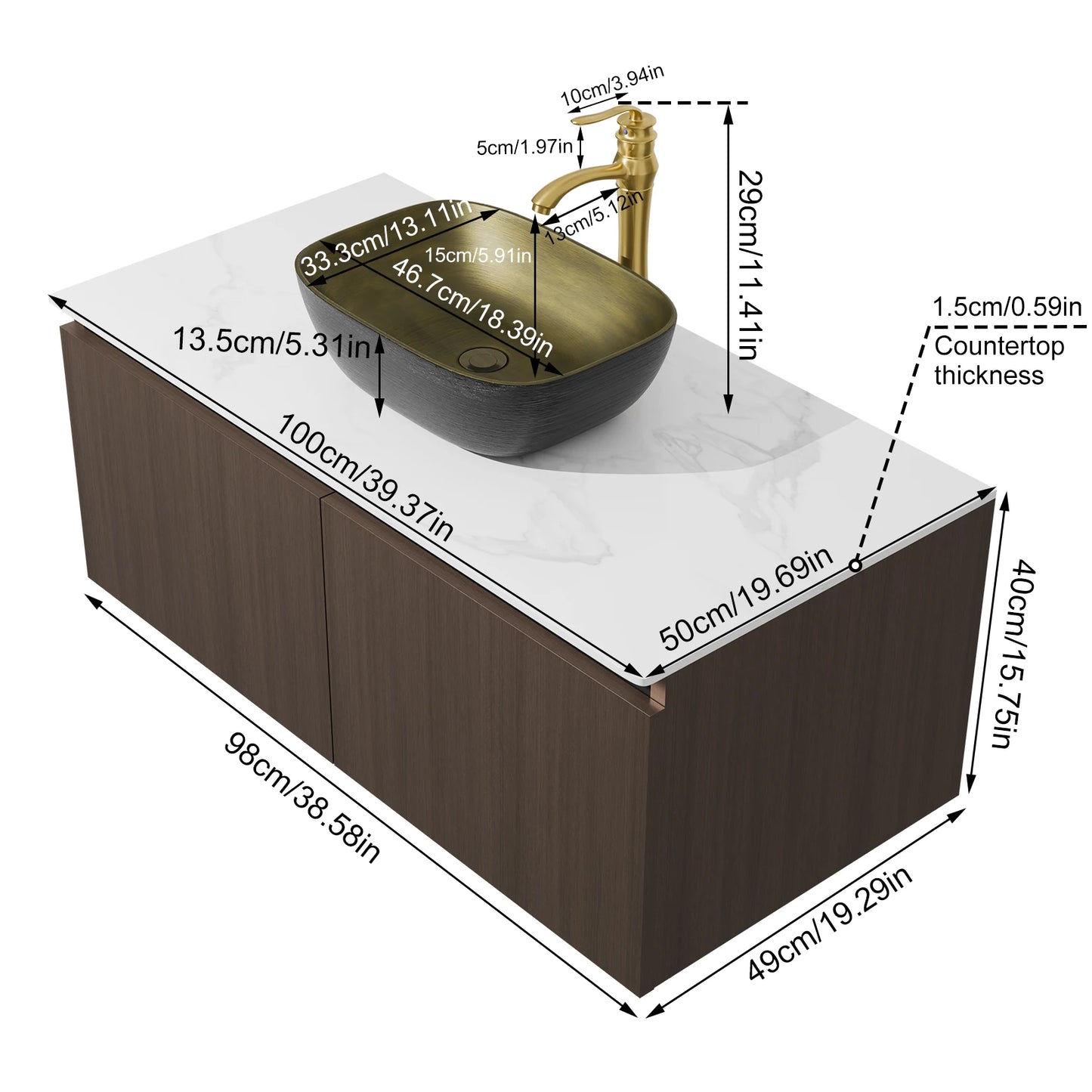 Hign-concerned Marble Floating Bathroom Vanity Sink Combo
