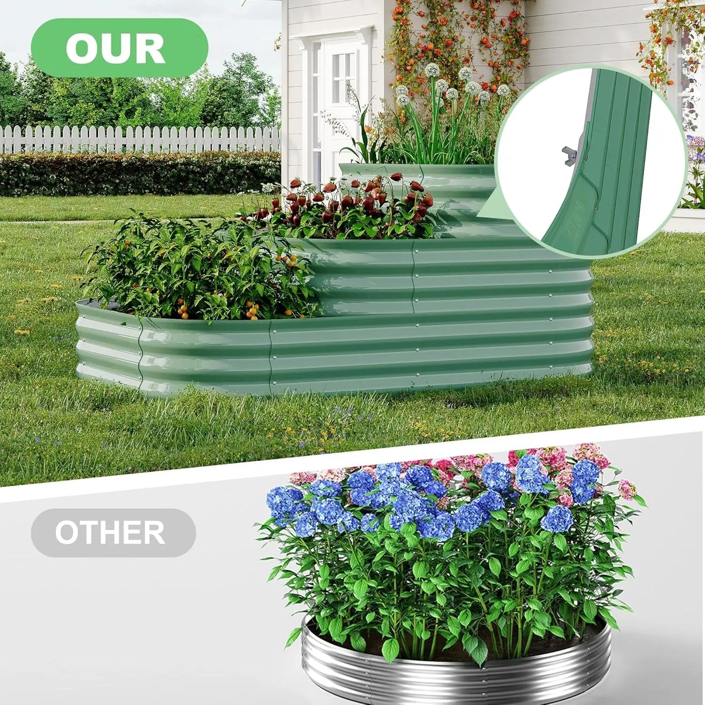 NONEM Raised Garden Bed Galvanized Steel Outdoor Planter Box Vegetables