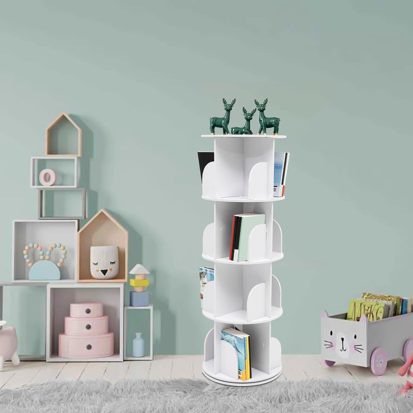 4 Tier Rotating Bookshelf With Silent Steel Ball Bearing Rotation