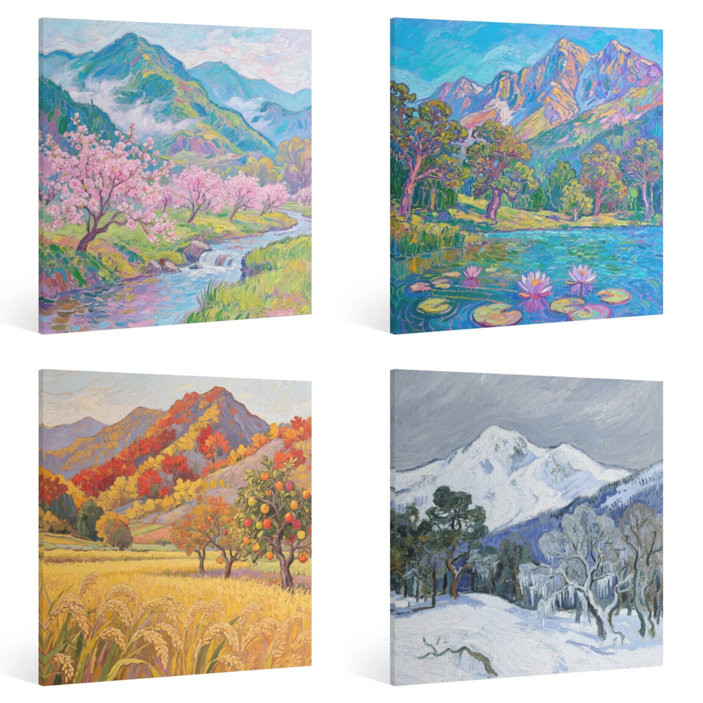 Four Seasons Canvas Oil Painting Wall Art Modern Landscape