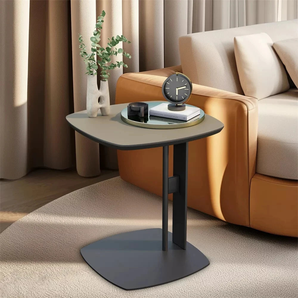 Wisfor Luxury C Table With Saddle Leather Top And Metal Leg