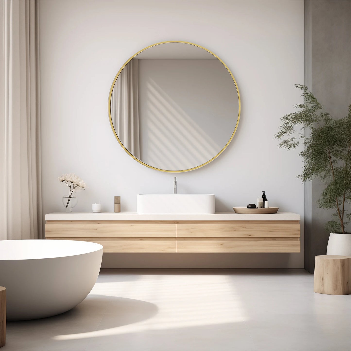 JHK Round Vanity Mirror Framed Wall Mounted Tempered Glass