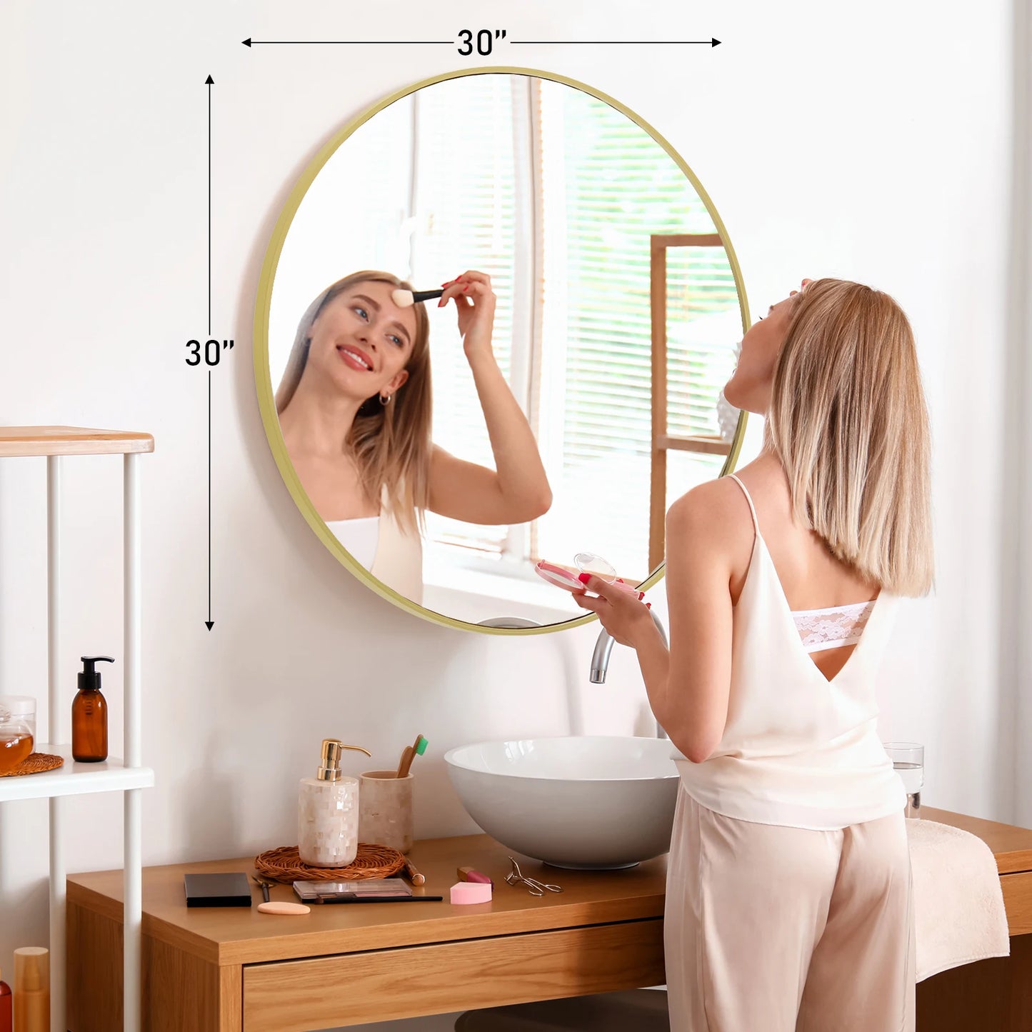 JHK Round Vanity Mirror Framed Wall Mounted Tempered Glass