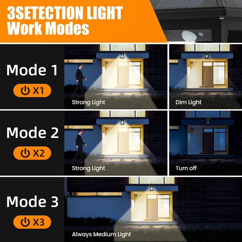 Solar Powered Wall Lanterns 3 Mode Motion Sensor 2 Pack