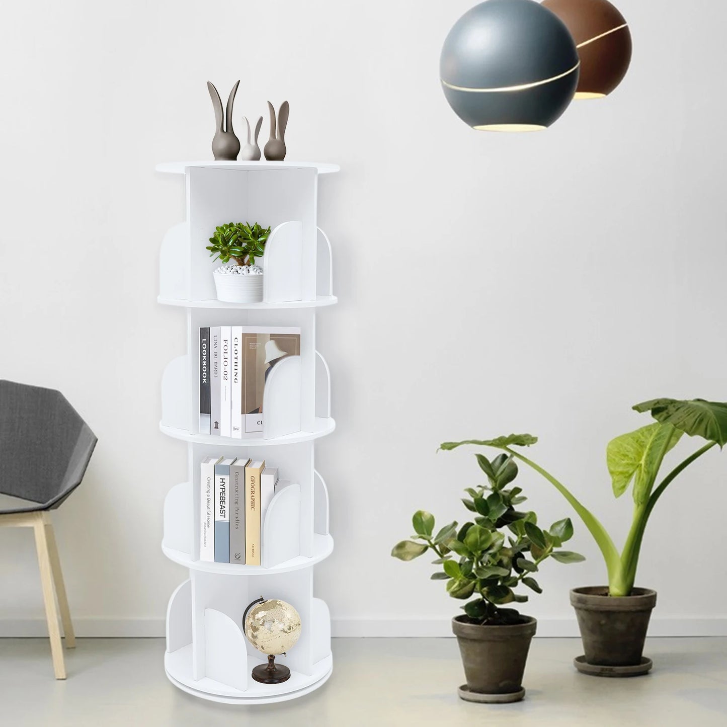 4 Tier Rotating Bookshelf With Silent Steel Ball Bearing Rotation