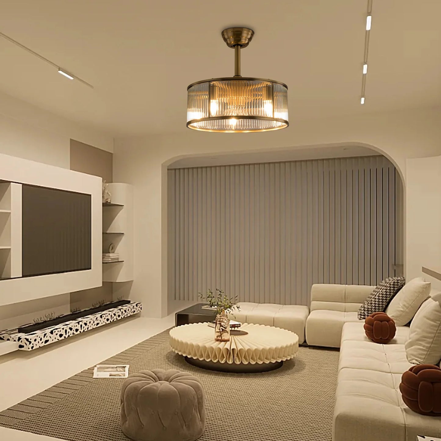 Gold Caged Ceiling Fan With Remote Farmhouse Light