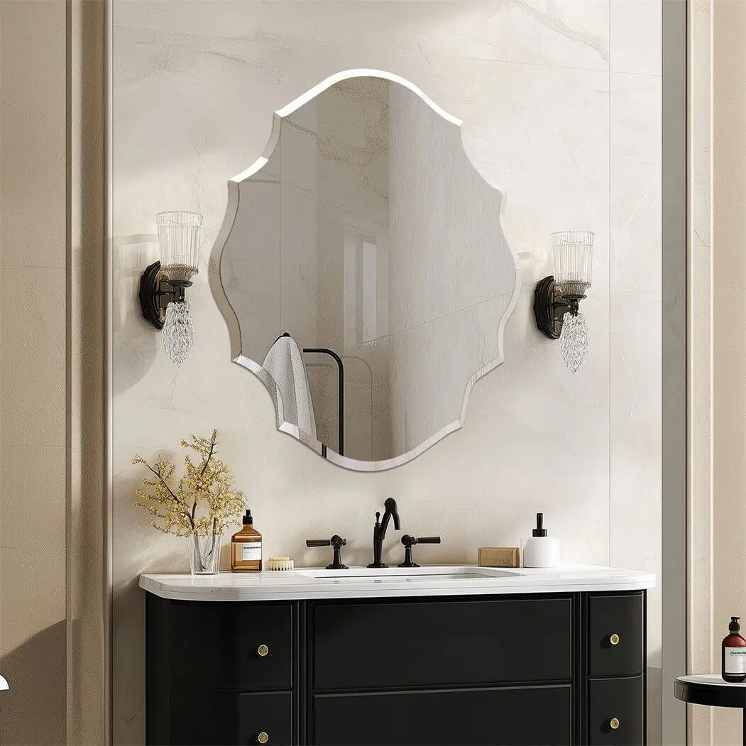 BORWARTH Frameless Scalloped Oval Wall Mirror Beveled Edge