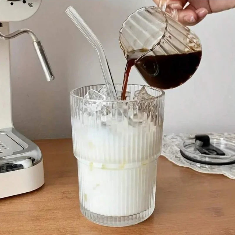 6 Piece Ribbed Glassware Set Vintage Vertical Striped Cups