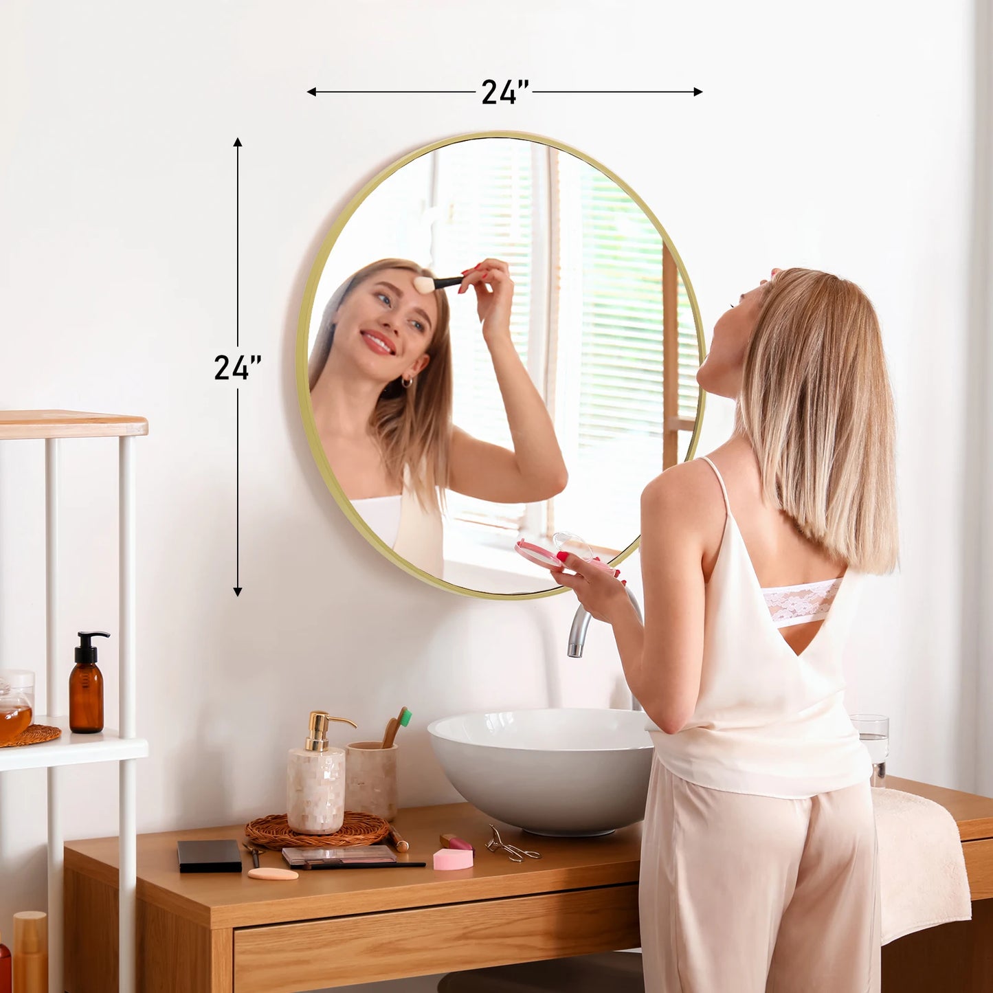 JHK Round Vanity Mirror Framed Wall Mounted Tempered Glass
