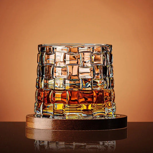Crystal Tumbler Whiskey Glass With Base Rotating Spinning