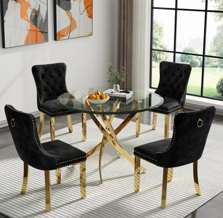 Square Glass Table Set For 4 With Tempered Glass Top