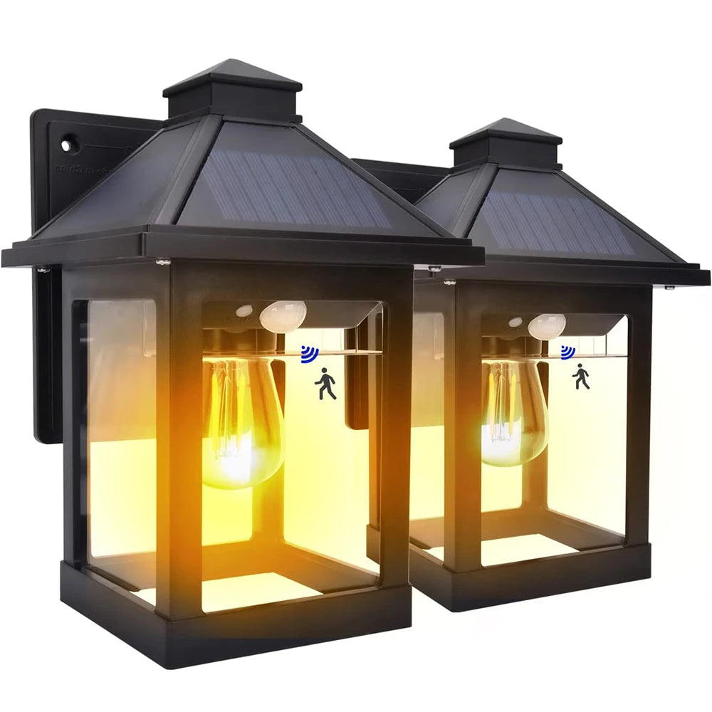 Solar Powered Wall Lanterns 3 Mode Motion Sensor 2 Pack