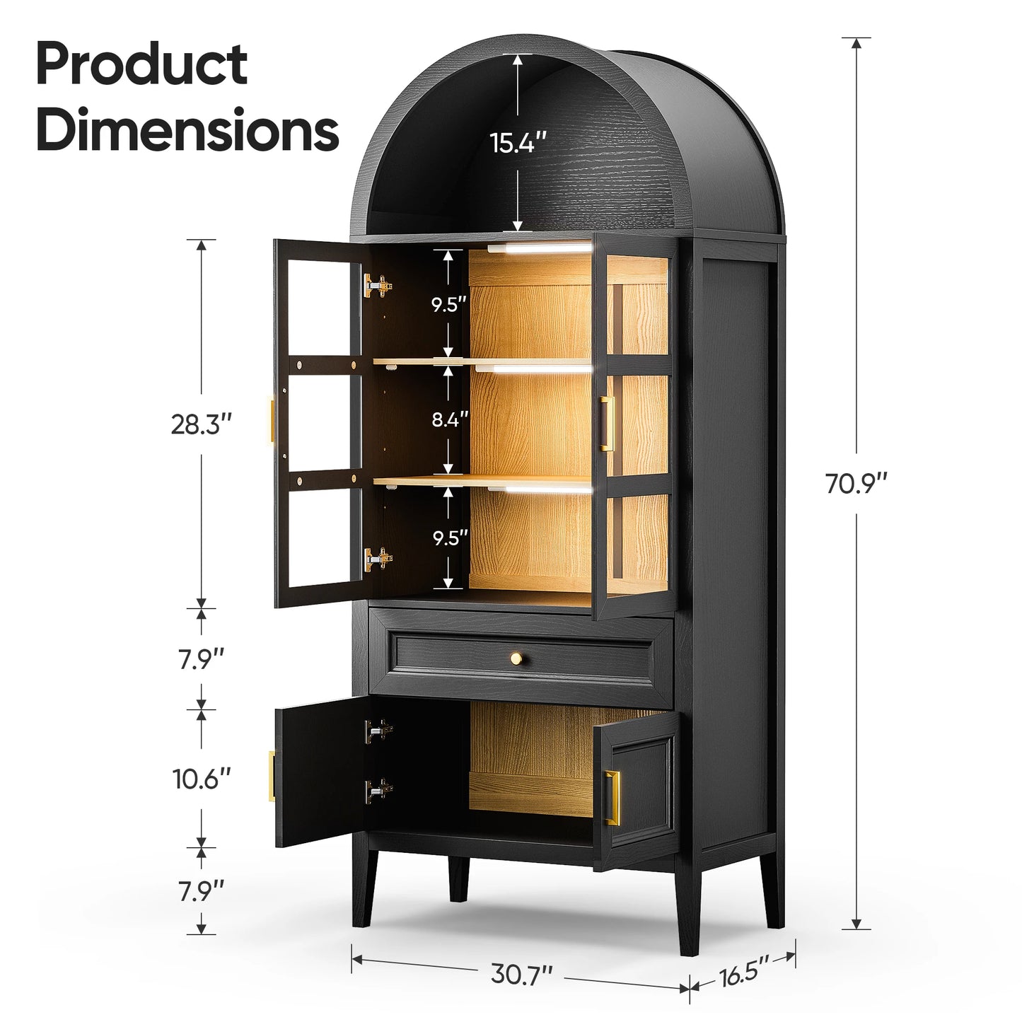 Furgle Modern Arched Storage Cabinet With LED Lights