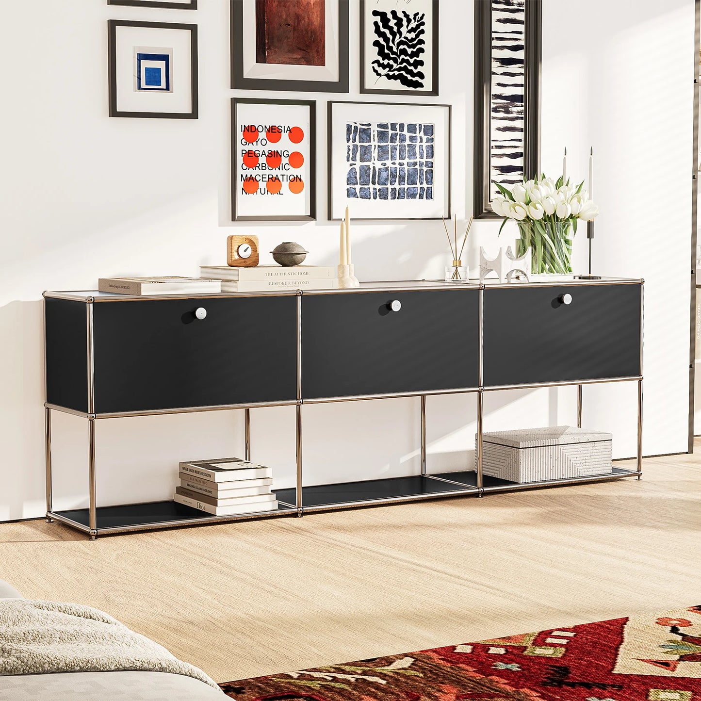Furgle Modern TV Stand Storage Cabinet With Metal Frame