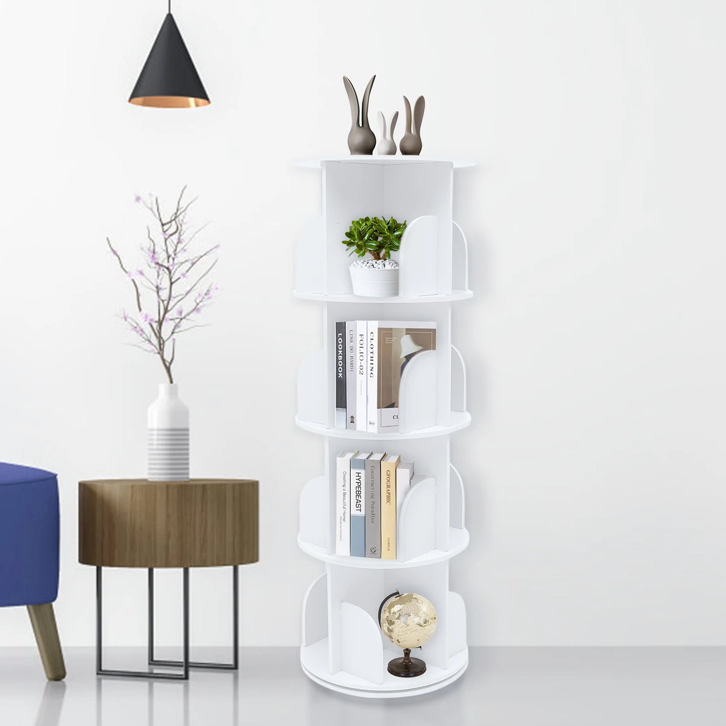 4 Tier Rotating Bookshelf With Silent Steel Ball Bearing Rotation