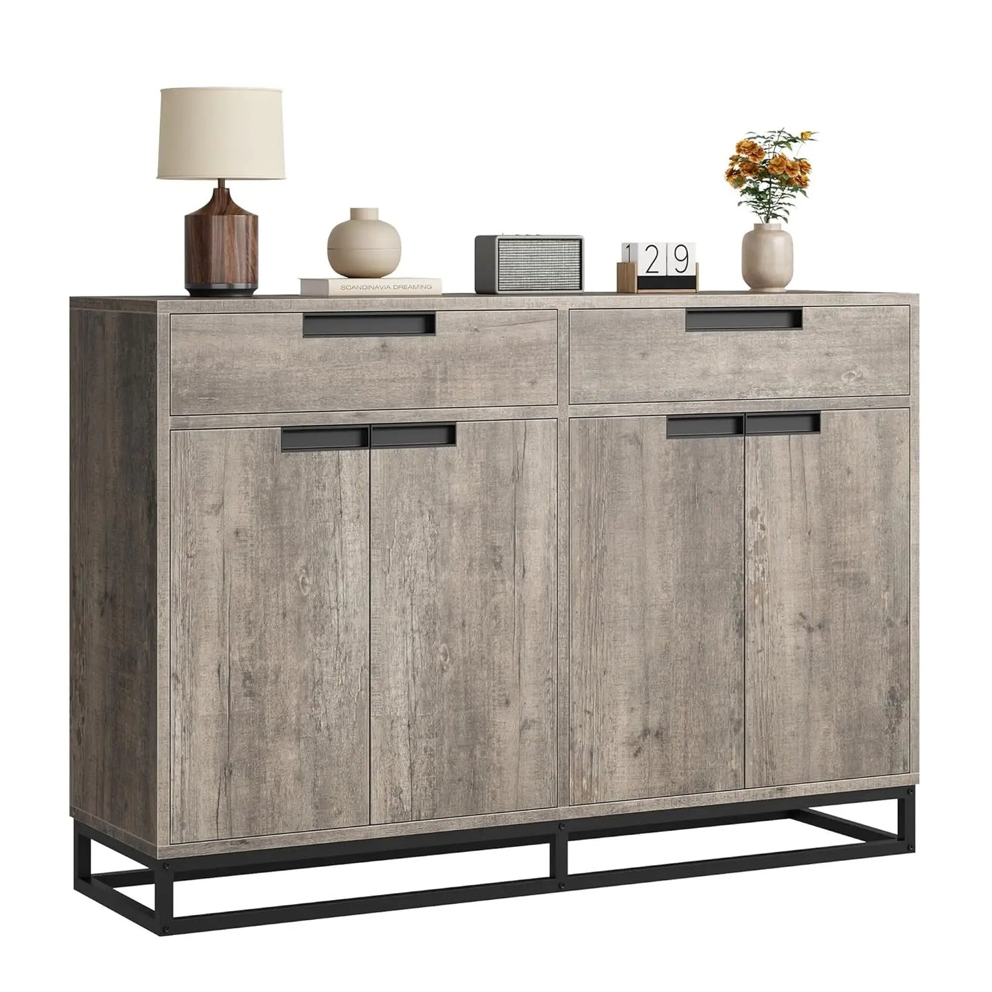 Modern Buffet Cabinet With Storage Sideboard Two Drawers Four Doors